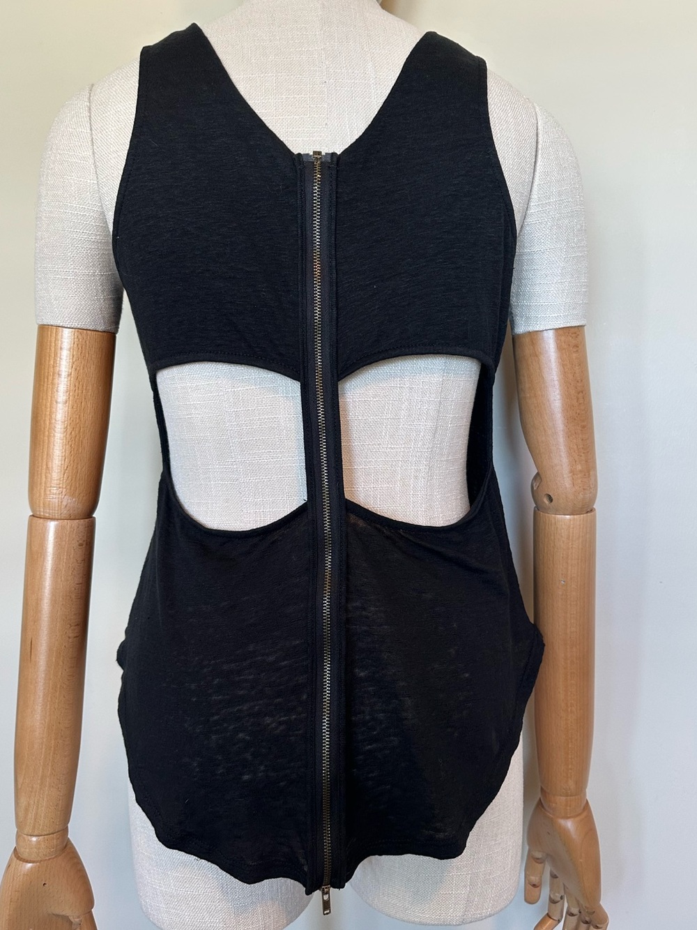 Black Cutout Back Tank Top Semi Sheer Zip Tank Women